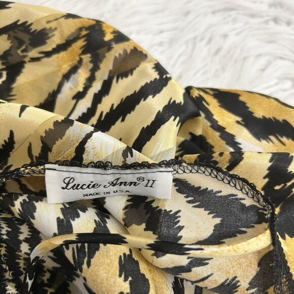 VTG Lucie Ann Satin Slip Nightgown Animal Print Black Lace Low Back USA Made Am - Picture 10 of 14